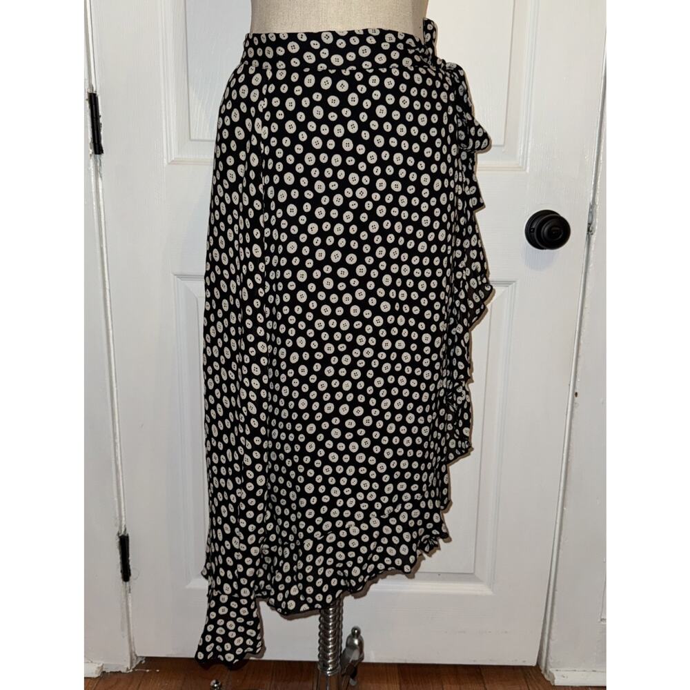 Maeve By Anthropologie‎ Sybil Wrap Skirt Midi Button Print Black Size S Small